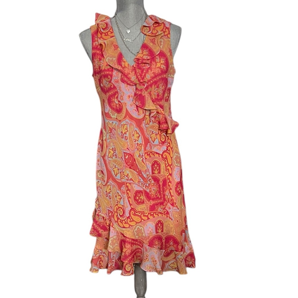 Y2K Lennie NY Pink Paisley Midi Ruffle Dress